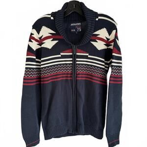 Jack & Jones Navy Texas Cardigan - 100% Cotton Zip-Up Sweater - Size Medium